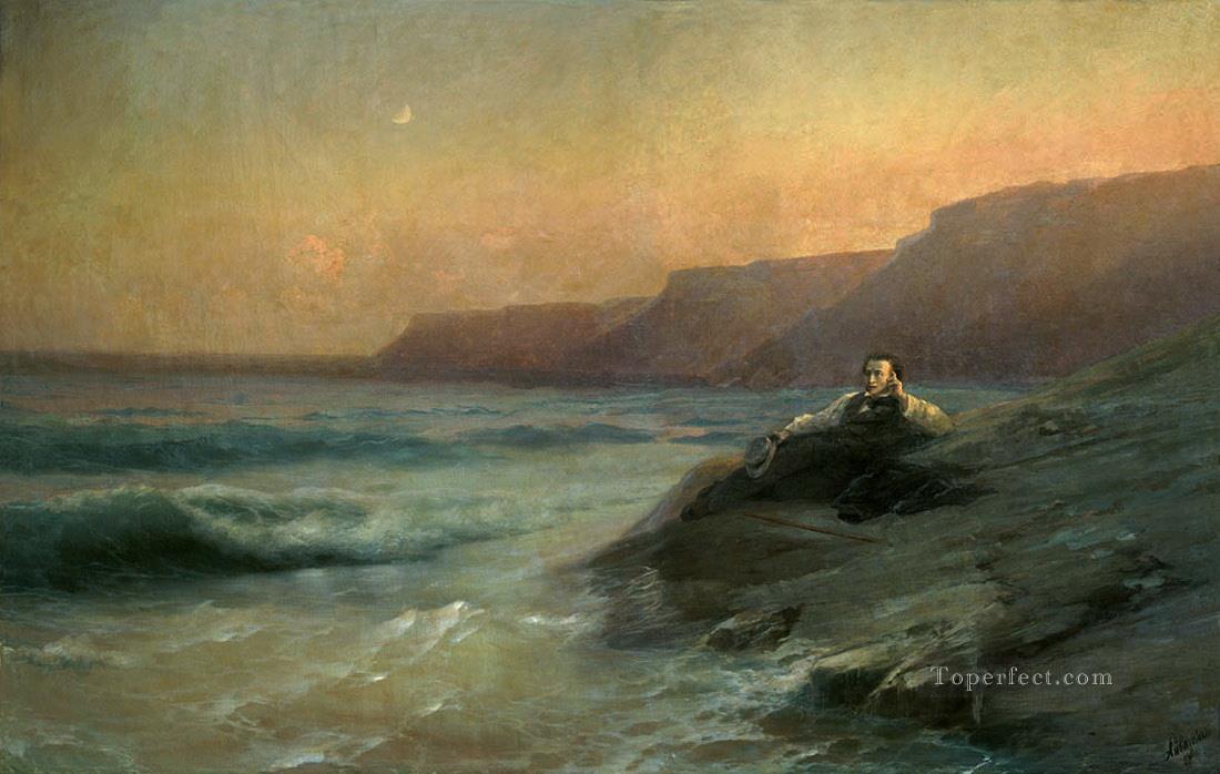 pushkin on the coast black sea 1887 Romantic Ivan Aivazovsky Russian Oil Paintings